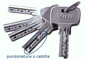 Una chiave punzonata Viro con le caratteristiche calotte o punzonature. 