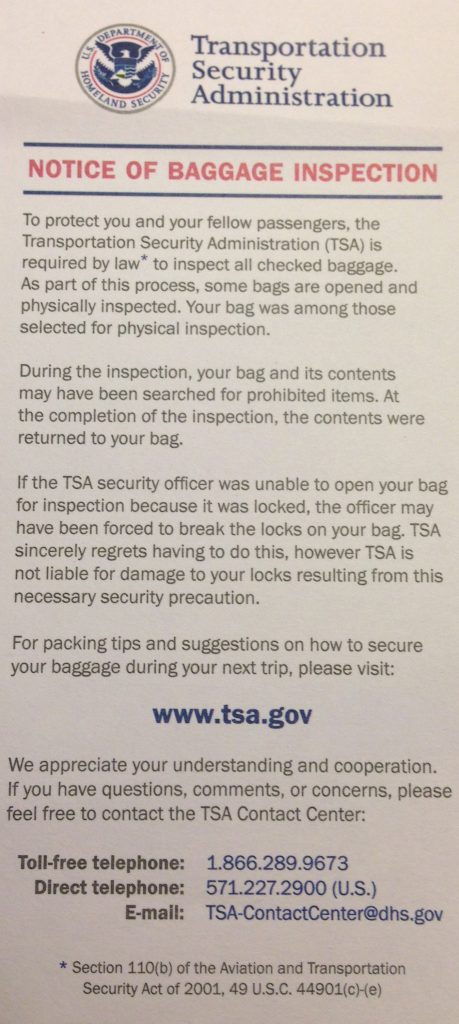 Document issued by TSA Agency