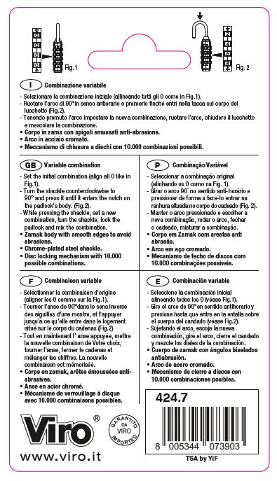 Instructions d'utilisation Cadenas TSA VIRO
