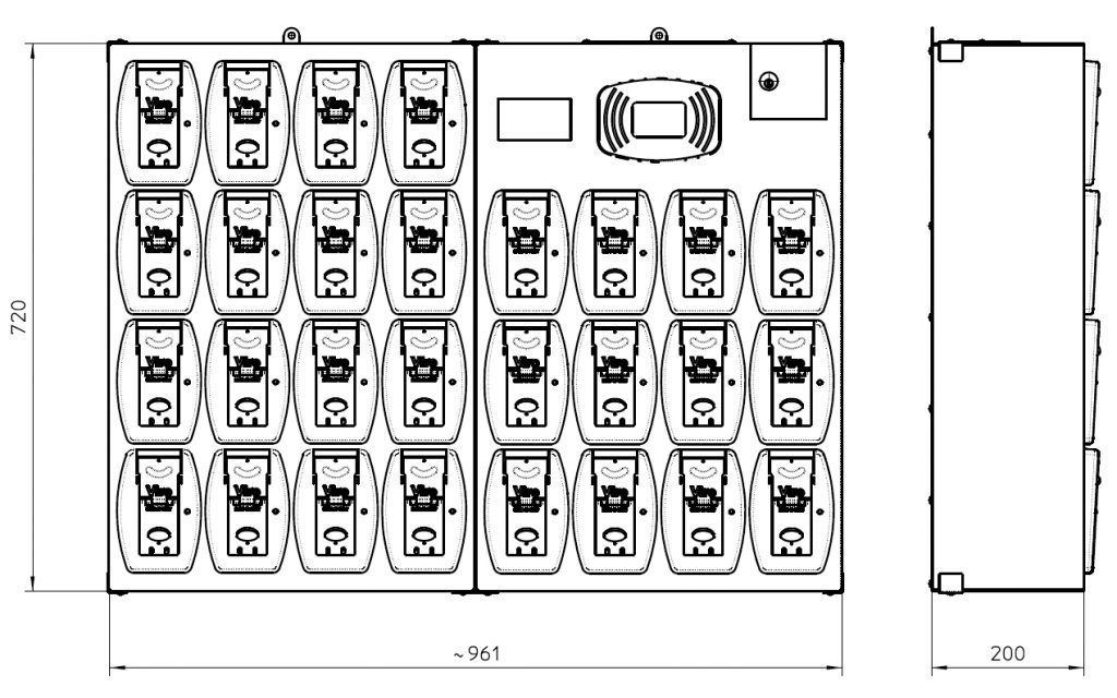 Configuración 12+16 izquierda = 28 compartimientos Armario Electrónico Viro AMS